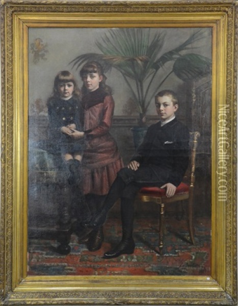 Portrait Des Enfants Du Baron Lambert Oil Painting - Paul Antoine de la Boulaye