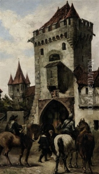 Reiter Vor Dem Burgtor Oil Painting - Wilhelm Feldmann