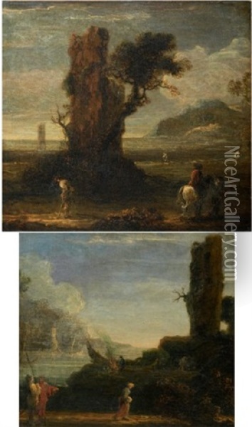 Paysage Aux Pecheurs (+ Paysage Aux Voyageurs; Pair) Oil Painting - Jan de Momper