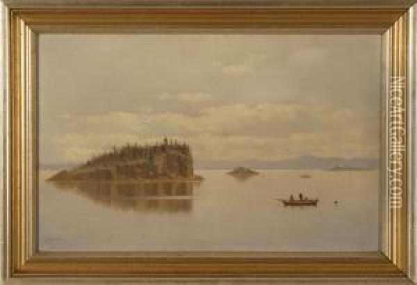 Three Figures In A Moored Boat Off Bear Island, Maine Oil Painting - Charles Henry Gifford