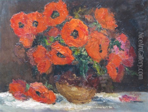 Poppies Oil Painting - Petru Bulgaras