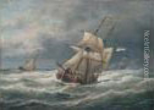 Voiliers En Mer Par Un Temps D'orage. Oil Painting - Pieter Cornelis Dommershuijzen