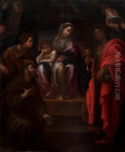 Vierge A L'enfant Entouree De Saint Francois Et Saint Jean L'evangeliste Oil Painting - Ludovico Carracci