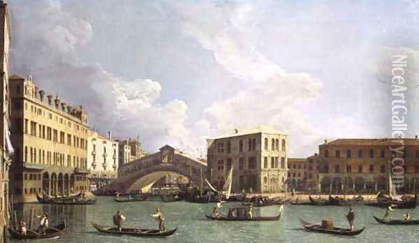 View of the Rialto Bridge, from the North, c.1734-35 Oil Painting - (Giovanni Antonio Canal) Canaletto