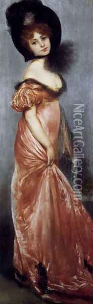Carrier Belleuse Young Girl In A Pink Dress Oil Painting - Carrier-belleuse Pierre