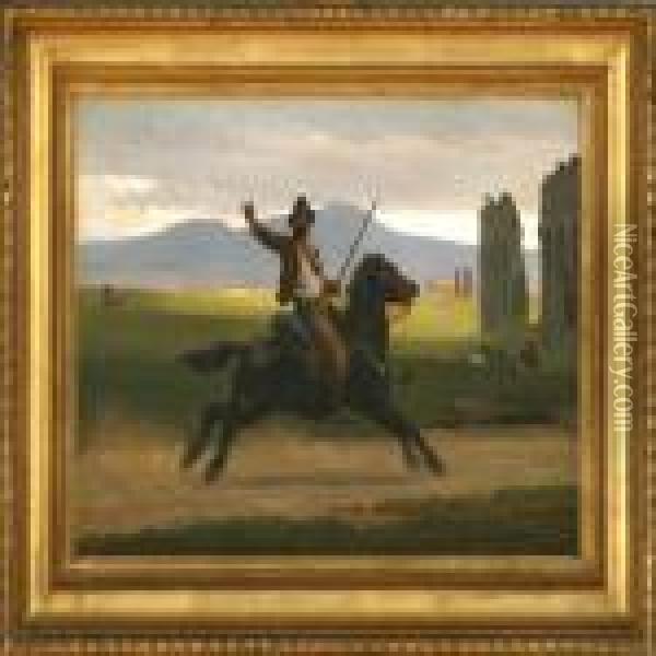 An Italian On Horseback In The Roman Campagna Oil Painting - Otto Bache