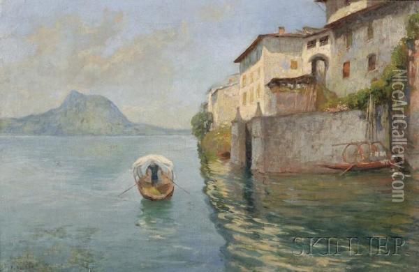 Italian Coastal View With Oarsman Oil Painting - Giovacchino Galbusera
