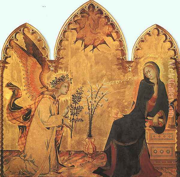 The Annunciation and the Two Saints (detail) 1333 Oil Painting - Simone Martini