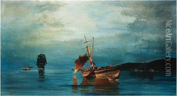 Pyrophani - Fire Fishing Oil Painting - Constantinos Volanakis
