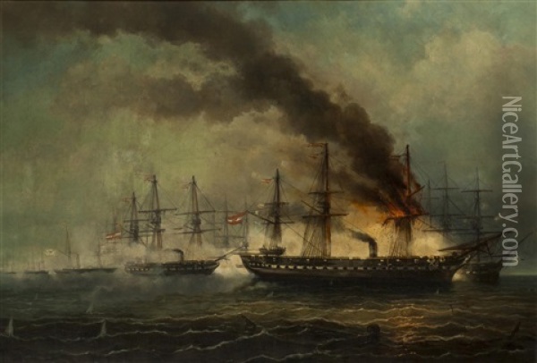 Schlacht Bei Helgoland Am 9. Mai 1864 Oil Painting - Josef Karl Berthold Puettner