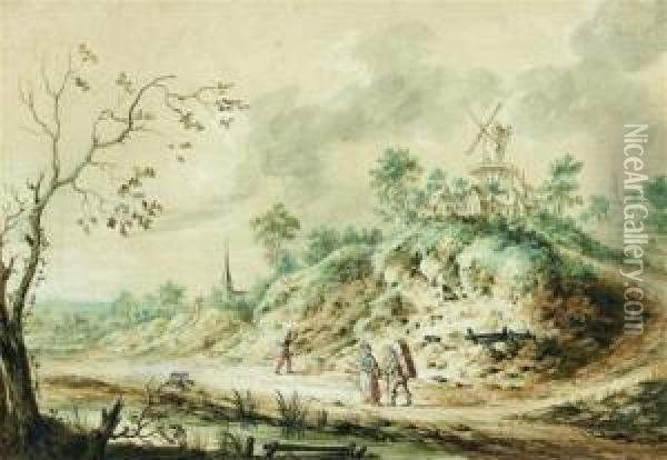 Paysage Au Moulin Oil Painting - Henri Joseph Van Blarenberghe