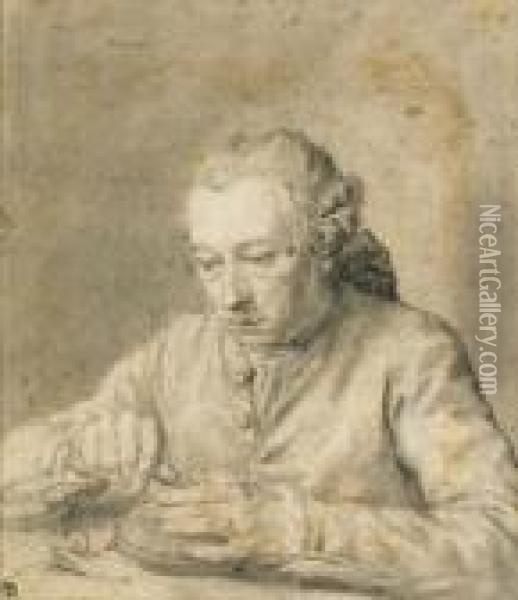 A Goldsmith Working At His Desk, Bust-length Oil Painting - Hubert-Francois Gravelot