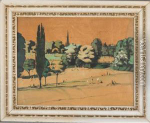 Hampstead View; Park Scene Oil Painting - George Sheringham