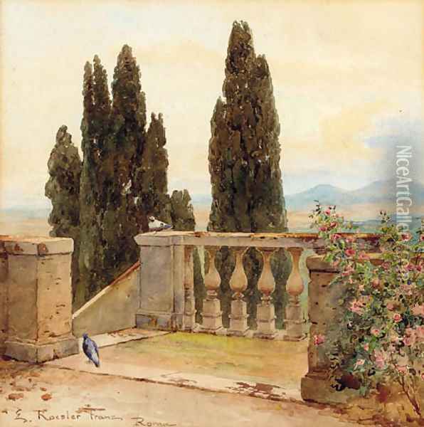 On the terrace at the Villa D'Este, Tivoli Oil Painting - Ettore Roesler Franz
