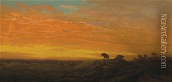 Buffalo Sunset Oil Painting - Cyrenius Hall