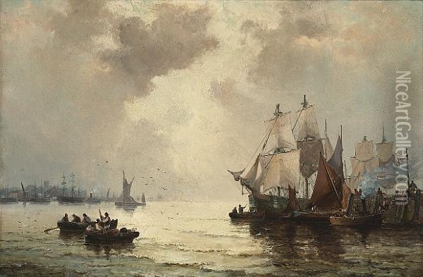Morning On The Thames Oil Painting - William A. Thornley Or Thornber