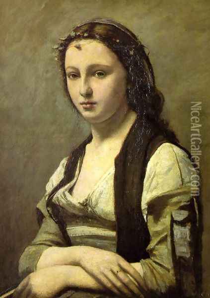 Woman with a Pearl Oil Painting - Jean-Baptiste-Camille Corot