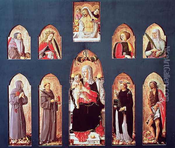 The Madonna and Child Enthroned with Saints, c.1456-61 Oil Painting - Giorgio Schiavone