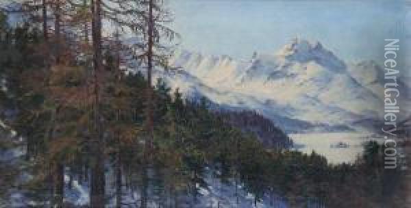 A Snowy Mountain Landscape Oil Painting - Maria D. Webb Robinson