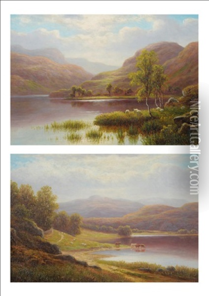 Rydal Lake From Loughrigg Side (+ Llyn Ogwen, North Wales; Pair) Oil Painting - William Mellor