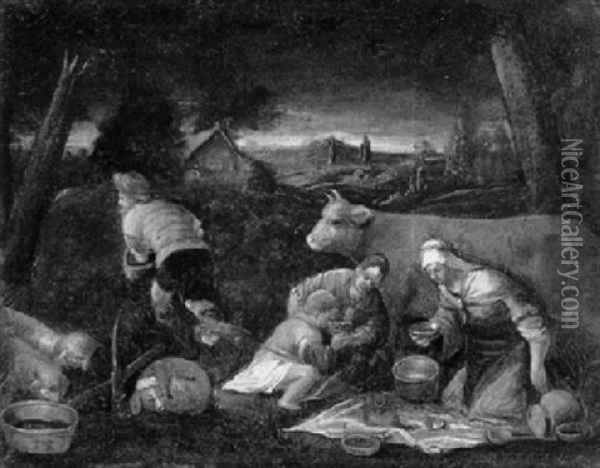 Hirten In Einer Landschaft Beim Mahl Oil Painting - Jacopo dal Ponte Bassano