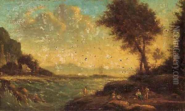 Figures resting by the shore Oil Painting - Claude Lorrain (Gellee)