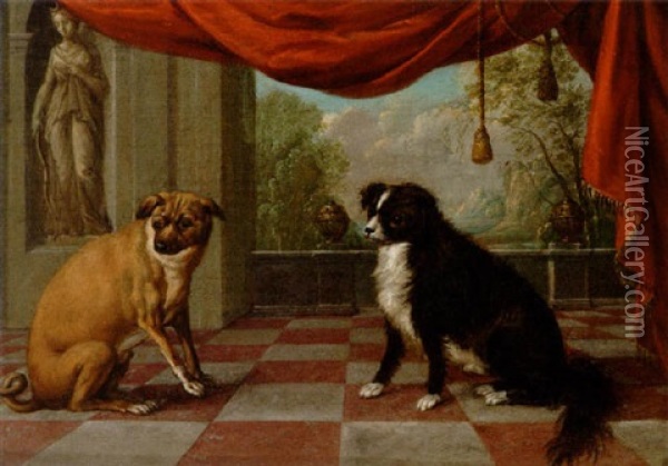 Interior Med Tva Hundar Oil Painting - David Klocker Von Ehrenstrahl