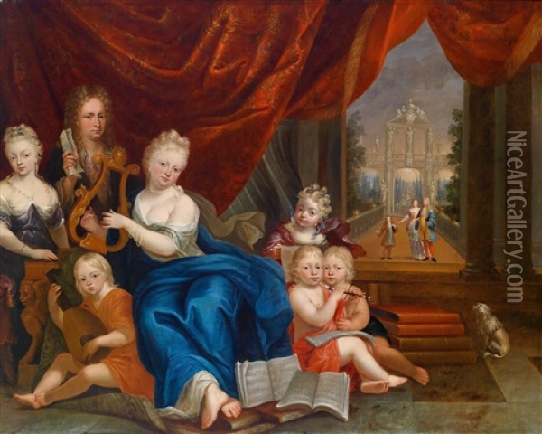 Portrat Der Familie Pangaert D'opdorp, Musizierend, Ein Garten Im Hintergrund Oil Painting - Jan Josef Horemans the Younger