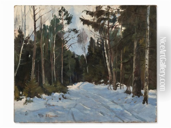 Under Trees During Winter Oil Painting - Stanislaw Zukowski