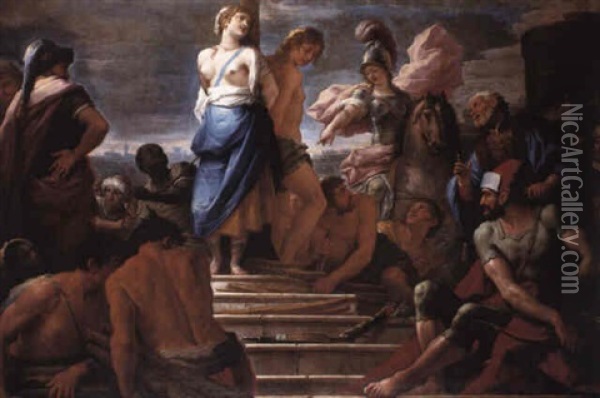 Clorinda Rescuing Olindo And Sophronia Oil Painting - Paolo de Matteis