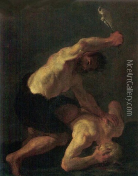 Cain Slaying Abel Oil Painting - Pierre-Louis Cretey