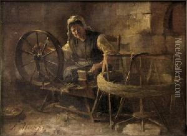 The Yarn Spinner Oil Painting - Alexandre Gabriel Decamps