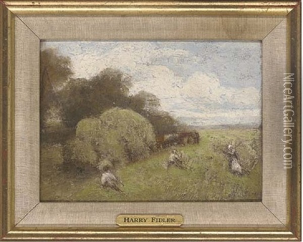 Figures In A Summer Meadow Oil Painting - Harry Fidler