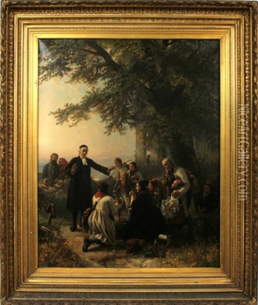 The Sermon Oil Painting - Carl Wilhelm Huebner