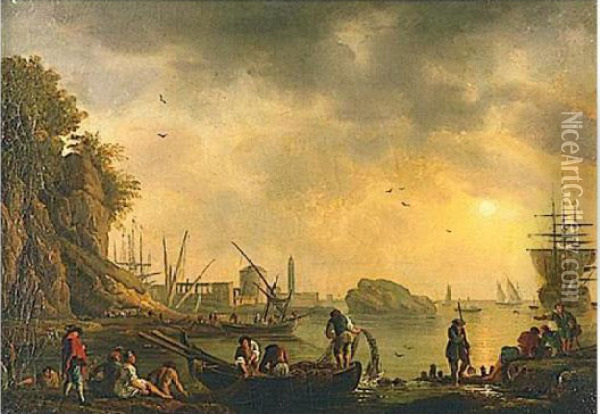 Harbor With Fishing Boats Oil Painting - Charles Francois Lacroix de Marseille