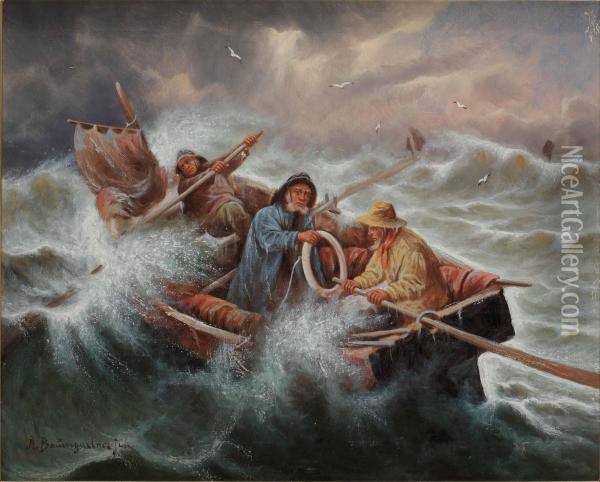 Sjoman Pa Stormigt Hav Oil Painting - Adolf Baumgartner