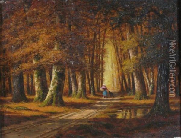 Chemin Aux Bois Fontainebleau Oil Painting - Adrien Schulz