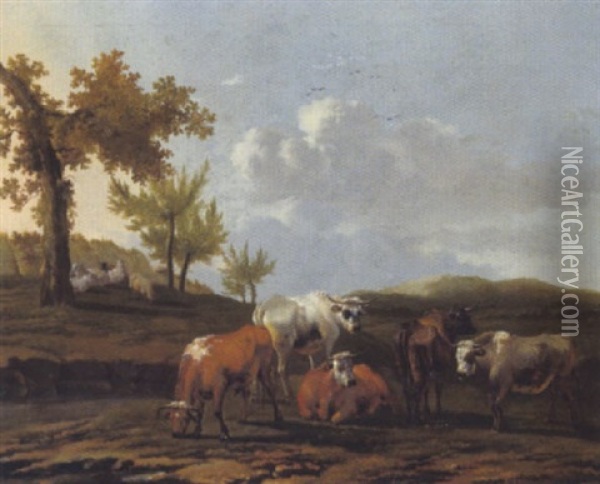 Kuhe In Einer Hollandischen Dunenlandschaft Oil Painting - Govert Dircksz Camphuysen