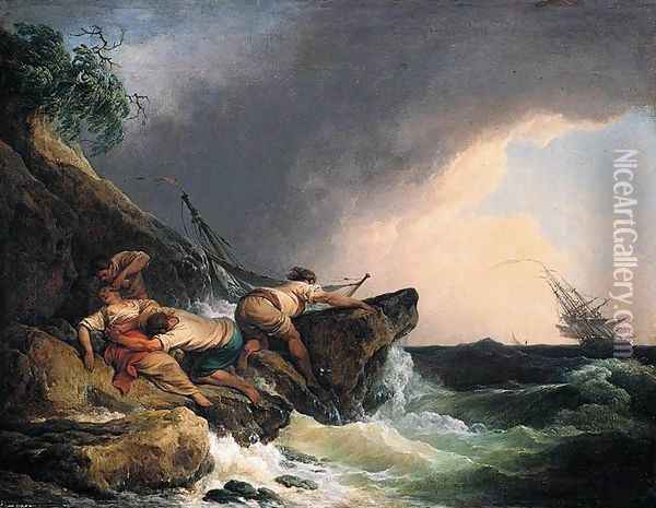 Rocky Coastal Landscape in a Storm 1771 Oil Painting - Philip Jacques de Loutherbourg