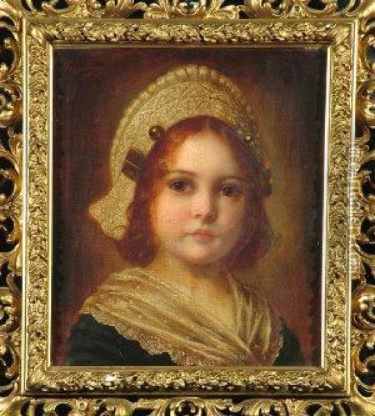 A Bust Portrait Of A Young Girl In German Regional Costume Oil Painting - Theodor Recknagel