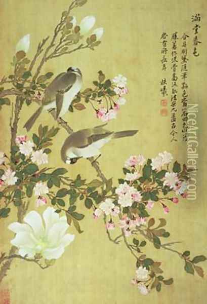 Crabapple Magnolia and Baitou Birds Oil Painting - Yuanyu Ma
