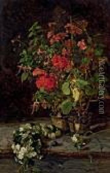 Groses Stillleben Mit Gartenblumen Oil Painting - Olga Wisinger-Florian