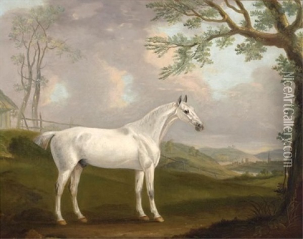Gray Hunter With Village In Distance Oil Painting - Francis Sartorius the Elder