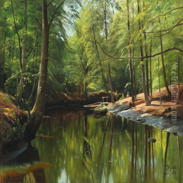 Summer Scenery From Saeby Stream Oil Painting - Peder Mork Monsted