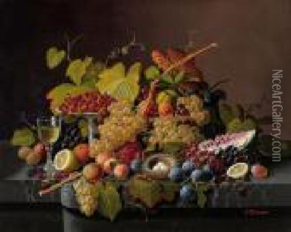 Still Life With Fruit And Bird's Nest Oil Painting - Severin Roesen