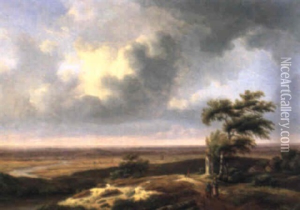 Hollandische Landschaft Mit Figuren Oil Painting - Louis (Ludwig) Sierig