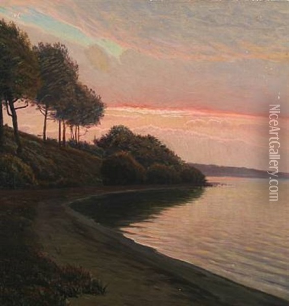 Coastal Scenery In Twilight Oil Painting - Albert Evard Wang