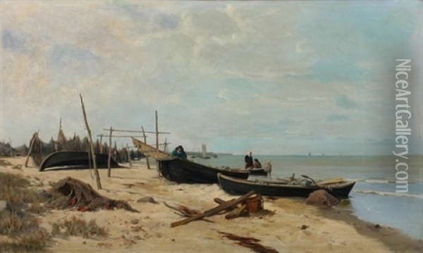 Fischer Am Strand Oil Painting - Alexander Georg Fedorovitch Schlater