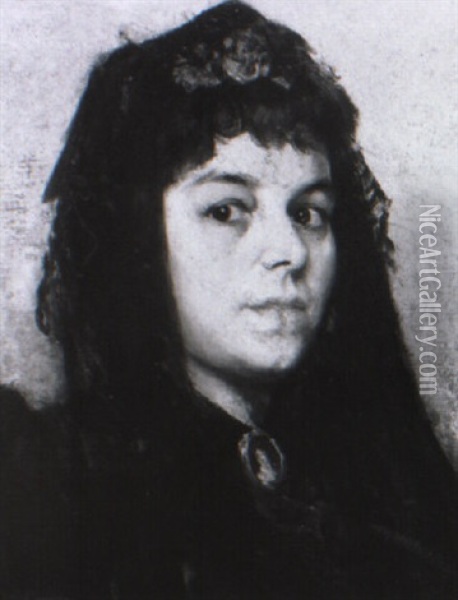 Junge Frau Mit Bluten Im Haar Und Schwarzem Spitzenschleier Oil Painting - Vittorio Matteo Corcos