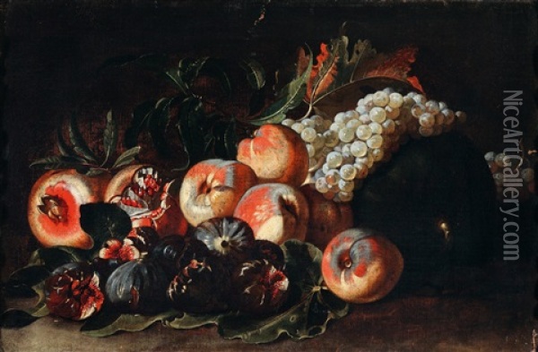 Stillleben Mit Pfirsichen, Trauben, Feigen Und Granatapfeln (allegorie Des Herbstes) Oil Painting - Jacob van der Kerckhoven